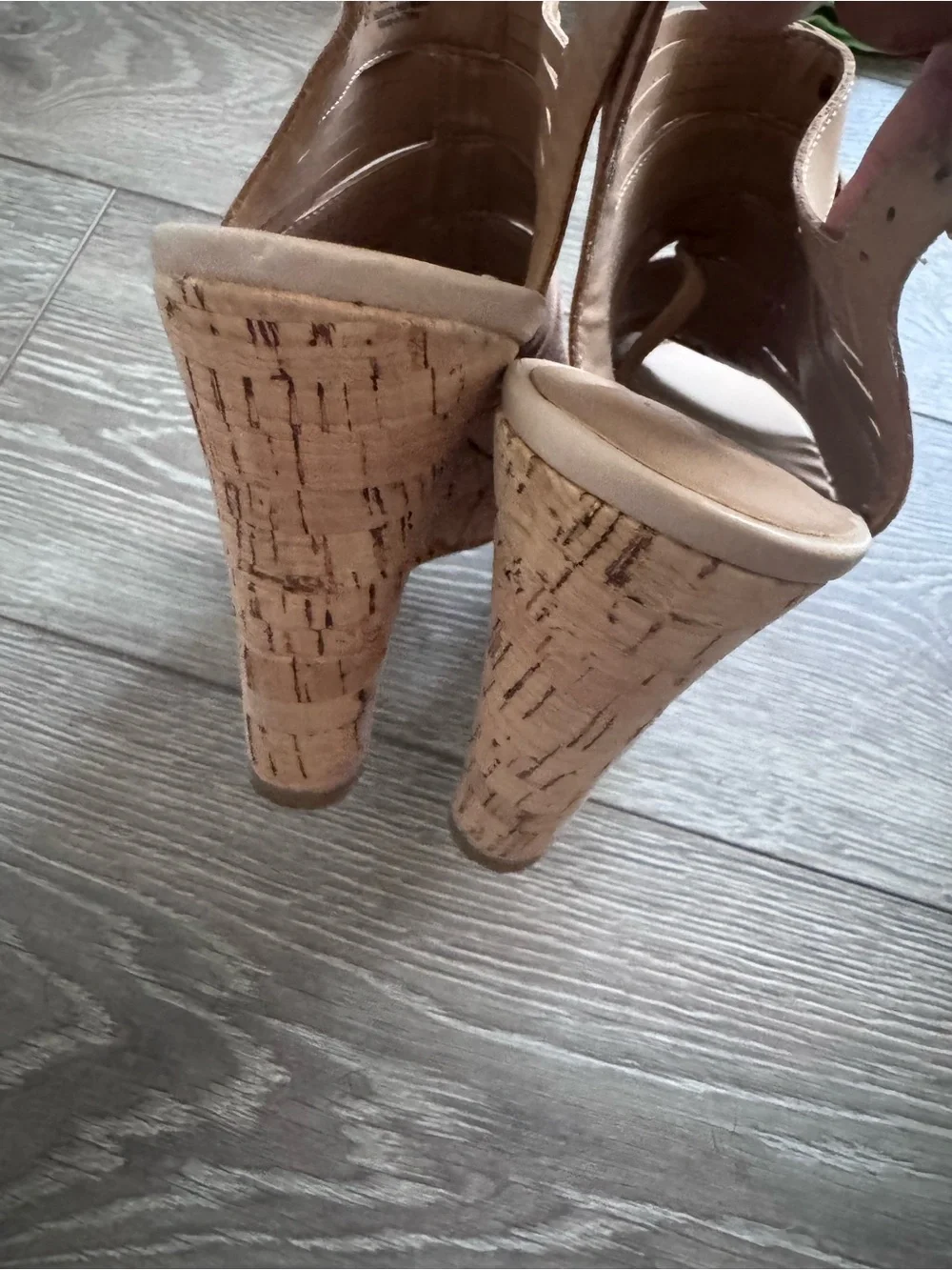 Franco Sarto Sharp tan leather cork wedge slingback sandals